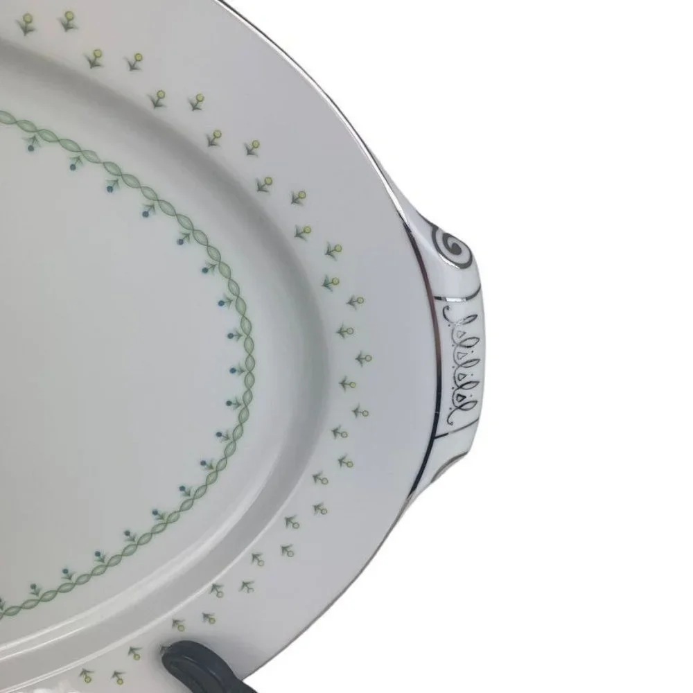 Narumi Fine China‎ La Salle Oval Platter Handles Silver Accents Midcentury Japan